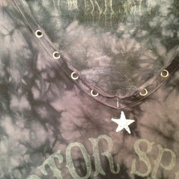 Affliction Black Premium V Neck Mini Dress Studs Rivets Stars - Picture 5 of 12